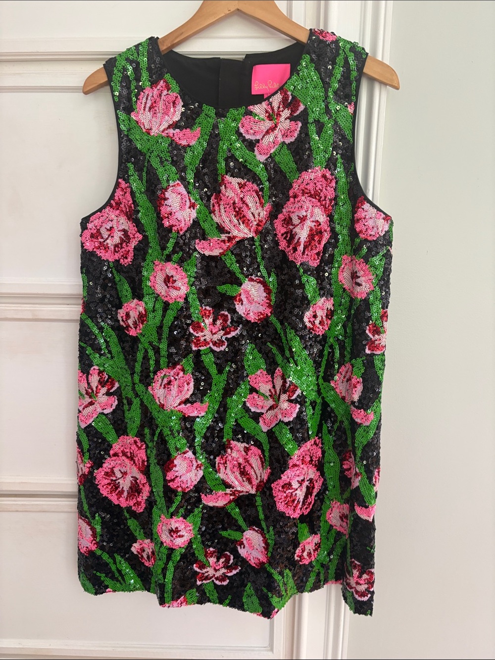 Lilly Pulitzer Sequin Floral Shift Dress in Black and Pink size 10